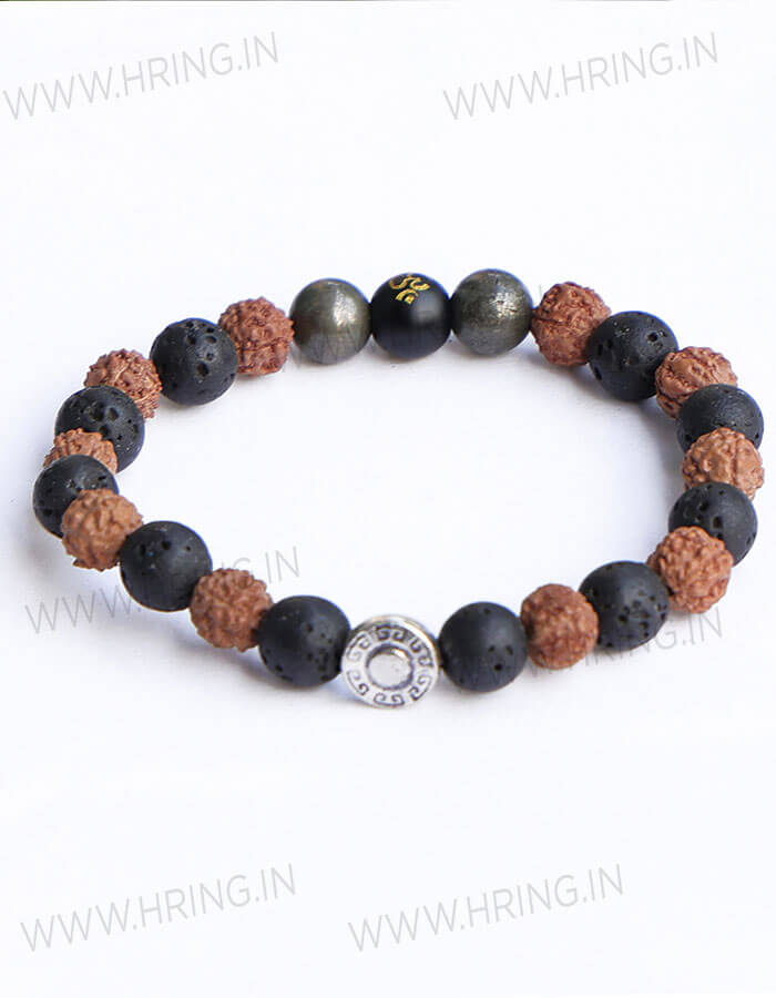 Spiritual Rudraksh lava Pyrite with om Onyx Bracelet