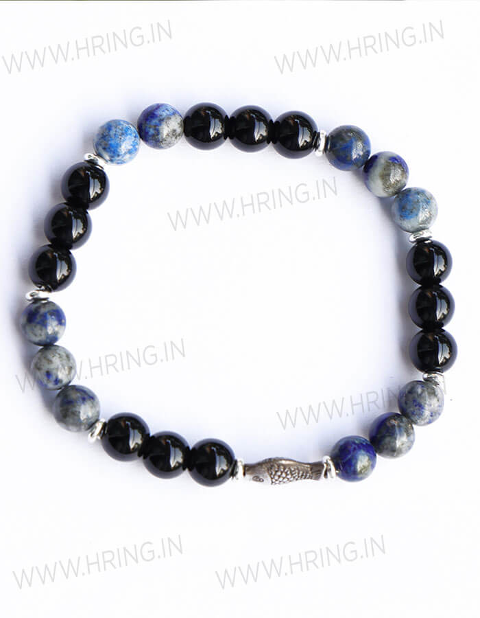 Black Onyx and Sodalite Fish Natural Stone Bracelet