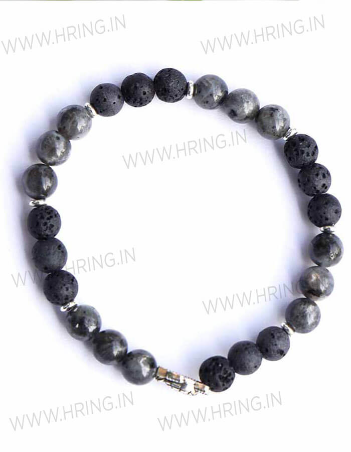 Lava and Larvikite Natural Stone Bracelet with Turtle