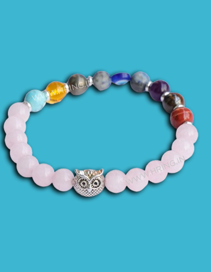 Super Eight Chakra with Rose Quartz and owl Bracelet
